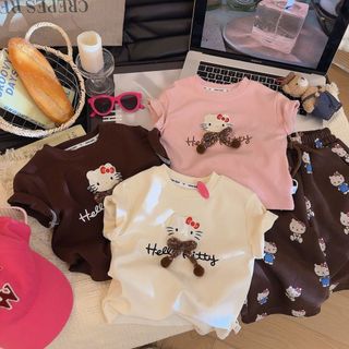 Áo thun bé gái Hello Kitty dễ thương - áo tay ngắn in hình phong cách Hàn Quốc