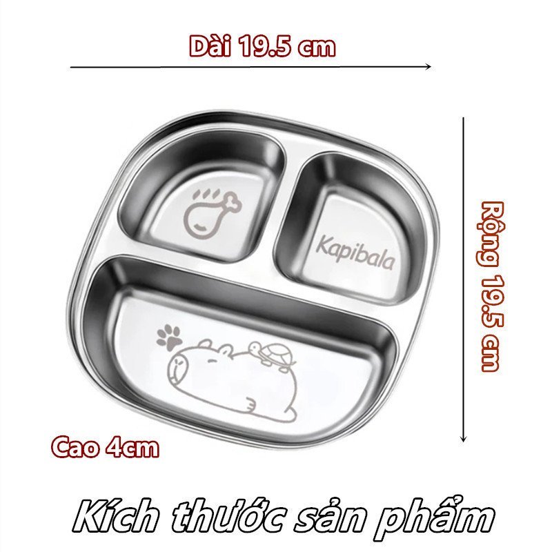 Khay cơm inox 3 ngăn thép không gỉ cho trẻ họa tiết chuột lang dễ vệ sinh nhỏ gọn an tâm tiện mang