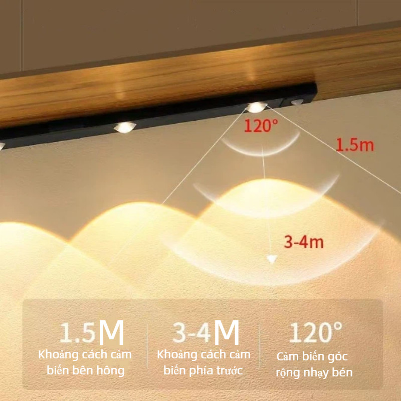 Đèn LED Cảm Ứng Mắt Mèo Vân Núi - Sạc Pin, Không Cần Khoan, Tự Động Bật/Tắt Cho Tủ Bếp & Phòng Ngủ