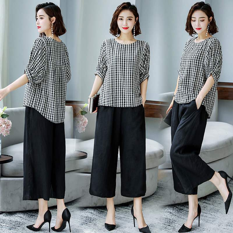 Bộ trang phục Xuân Thu Hè mới dành cho các bà mẹ, thời trang nữ trung niên, bộ hai mảnh cỡ lớn, phong cách thường ngày.