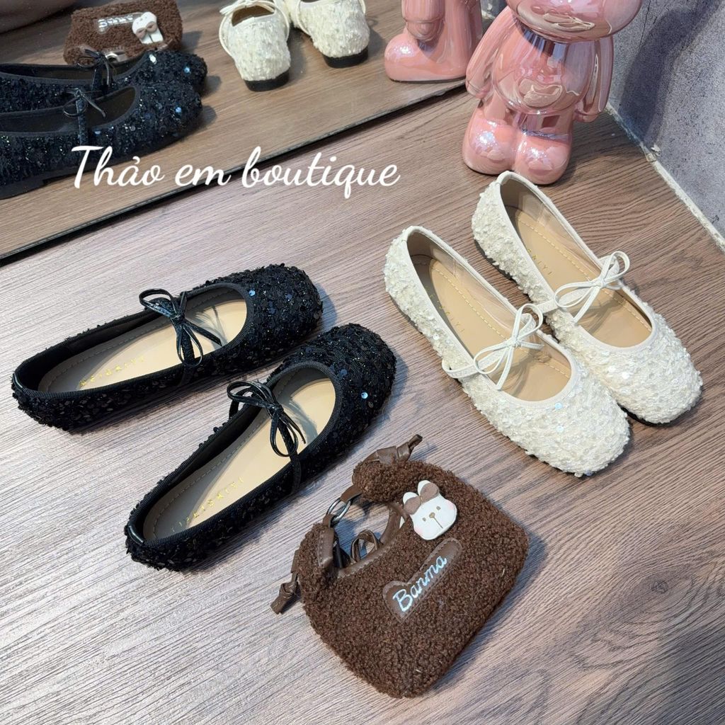 [Thảo Em - BB01 ] Giày bệt búp bê nữ nơ ngang đính lấp lánh sang trọng [Mã Mới]