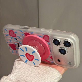 Ốp điện thoại họa tiết trái tim sọc có giá đỡ tương thích với iPhone 11 12 Pro 13 Pro Max 15 Pro Max 14 16 Pro 16 Plus 17 Air 17 Pro 17 Pro Max