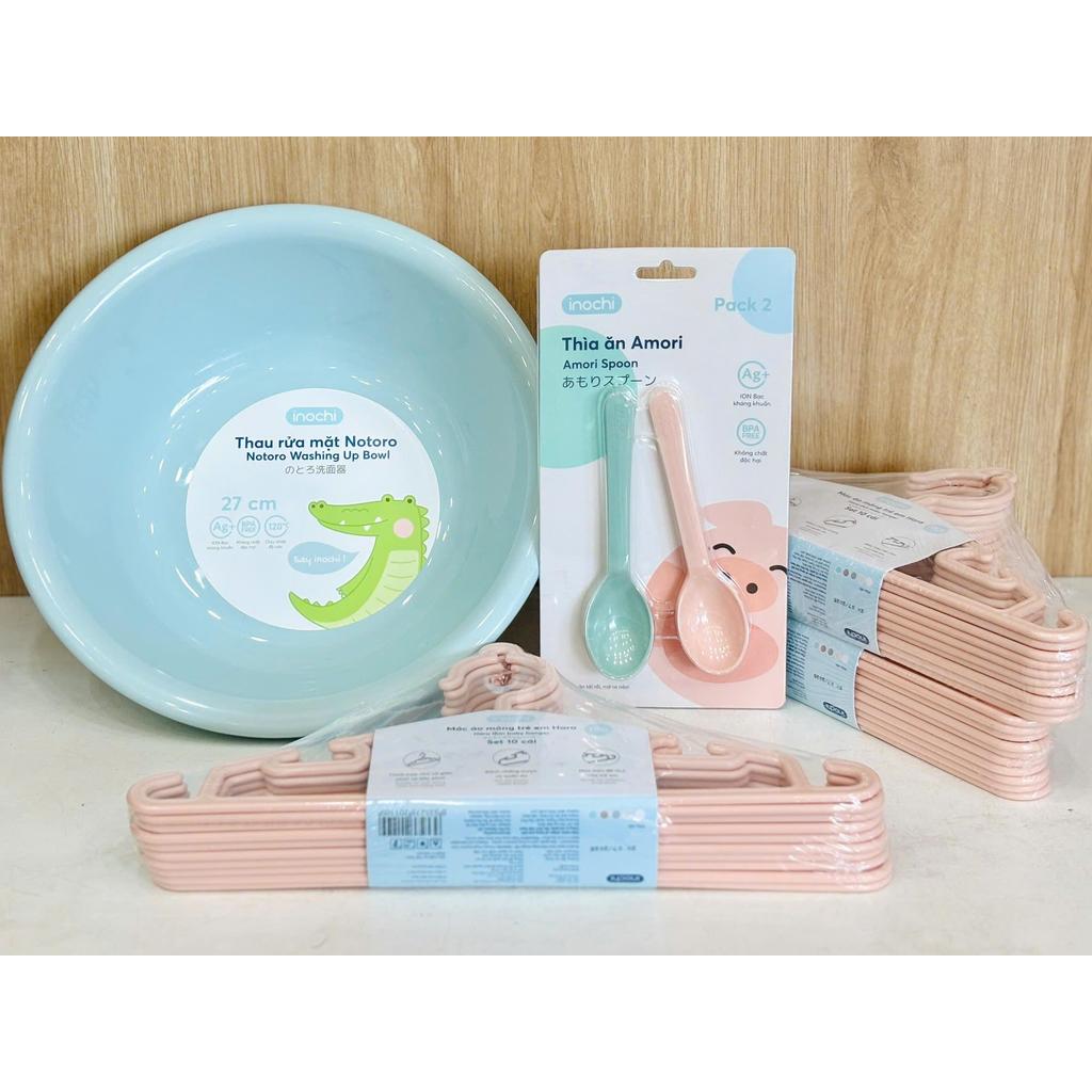 [COMBO CHO BÉ] Combo 5 món INOCHI 1 thau 27cm, 1 bộ 2 thìa ăn và 3 set móc 185 tiện dụng cần thiết mẹ nên sắm cho bé