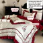 Bộ vỏ chăn ga gối 4 món lụa cưới tone đỏ cực sang MemminbeddingLuxury mang họa tiết hoa thêu nổi cực bền