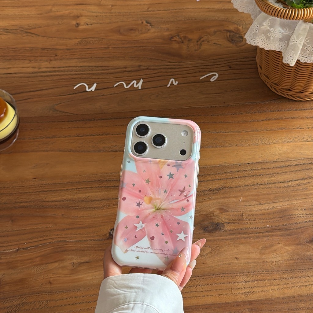 Ốp Điện Thoại Hoa Lily Màu Hồng Gilded Star Cho IPhone 17 Pro Max 17Air 16 15 14 13 Vỏ Bảo Vệ Chống Sốc