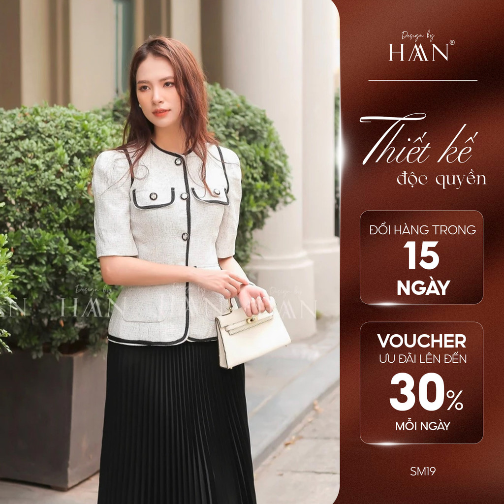 Áo Text HAANDESIGN thiết kế công sở chất liệu sợi dệt kèm nơ áo, sợi cao cấp mềm đẹp 3 màu (SM19)