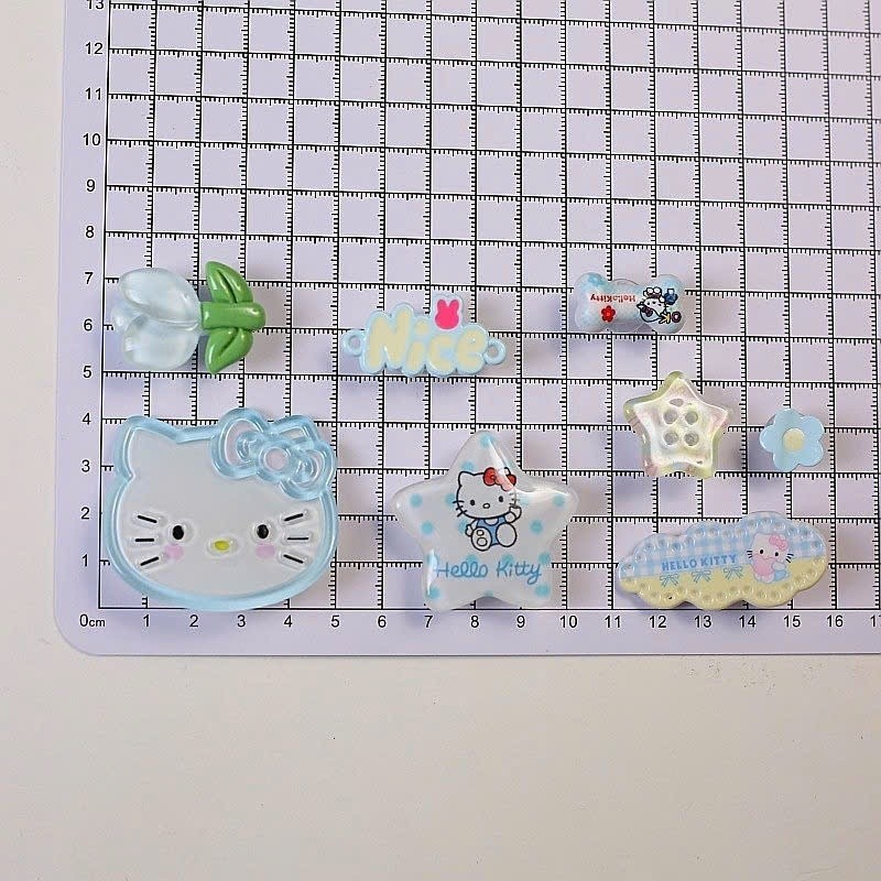 Set Charm Mèo Hello Kitty Xanh Pastel Cute Kawaii Mini – Charm Ngôi Sao Nice Hoa Trong Suốt Trang Trí Dép