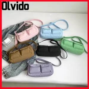 Túi đeo chéo OLVIDO, Túi đeo chéo có khóa kéo nhiều túi, Túi Nylon màu trơn dung tích lớn thông thường dành cho nam giới