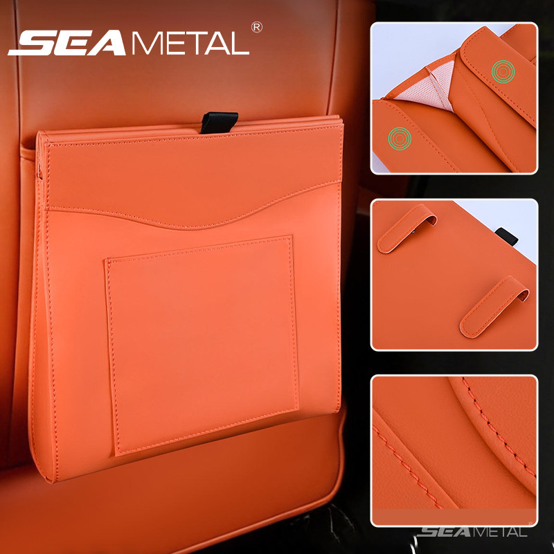 SEAMETAL Leather Xe Thùng Rác Có Thể Từ Ghế Sau Treo Ẩn Túi Bảo Quản Nội Thất Xe Tổ Chức Sáng Tạo Phụ Kiện Xe Hơi