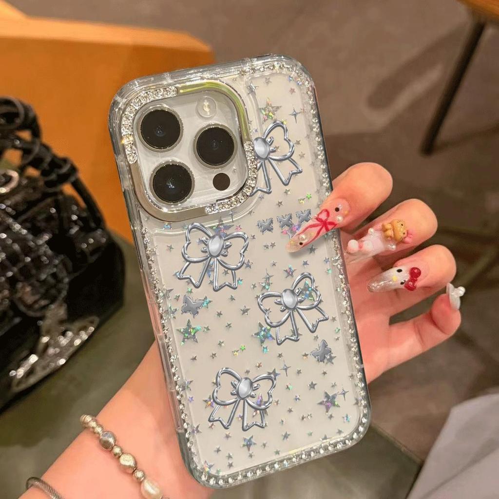 Hoa ren bạc phù hợp với 16 vỏ điện thoại iPhone 17  kim cương sao vỏ 14/13/11 Pro