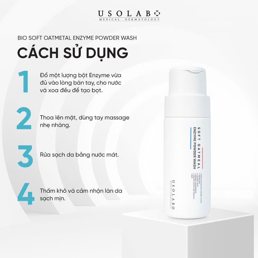 (hàng công ty) Bột tẩy da chết enzyme Soft Oatmeal USOLAB 50g cho mọi loại da | Sạch sâu, cải thiện lỗ chân lông,