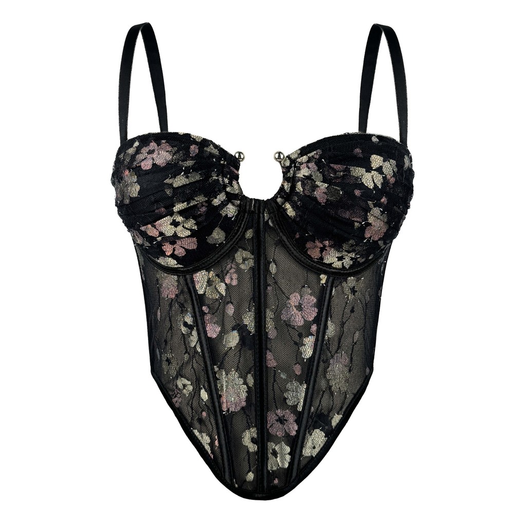 Corset lưới xương cá phong cách xuân hè, ôm vừa vặn với miếng lót ngực camisole