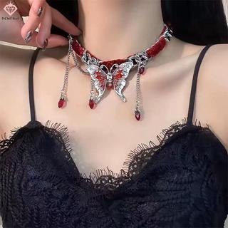[PCW-T] Vintage Y2K Nelace Dành Cho Nữ Thời Trang Nhung Bướm sel Cổ Pha Lê Ne Chain Gothic Dây Xích