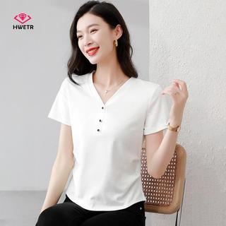 Áo Thun Nữ Tay Ngắn Slim Fit V-Neck Đơn Giản Màu Trắng