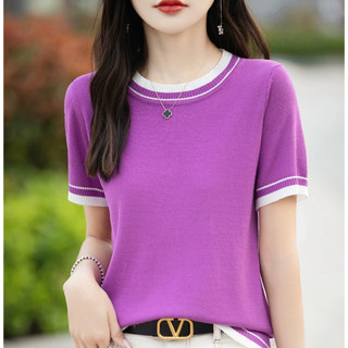 Áo len lụa ngắn tay nữ, cổ tròn mỏng nhẹ - Phong cách Hàn Quốc, phù hợp mùa hè