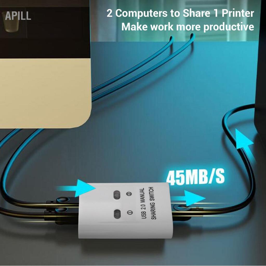 apill Naroote Bộ chọn chuyển đổi USB 2.0 2 máy tính chia sẻ 1 thiết bị máy in Truyền tốc độ cao Tiết kiệm thời gian Hub dễ dàng cho máy quét bàn phím chuột PC