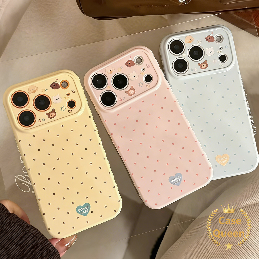 Vỏ chấm bi hoạt hình động vật dễ thương Tương thích cho IPhone XR 17 15 11 14 16 12 13 Pro Max Air X XS Max 15 16 7 8 14 Plus Vỏ chống rơi ống kính cao cấp mềm