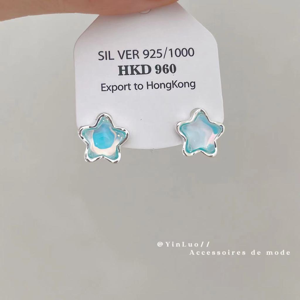 Bông tai kim băng trong suốt ngôi sao mặt trăng bướm, phù hợp mùa hè với vẻ đẹp cổ tích ngọt ngào
