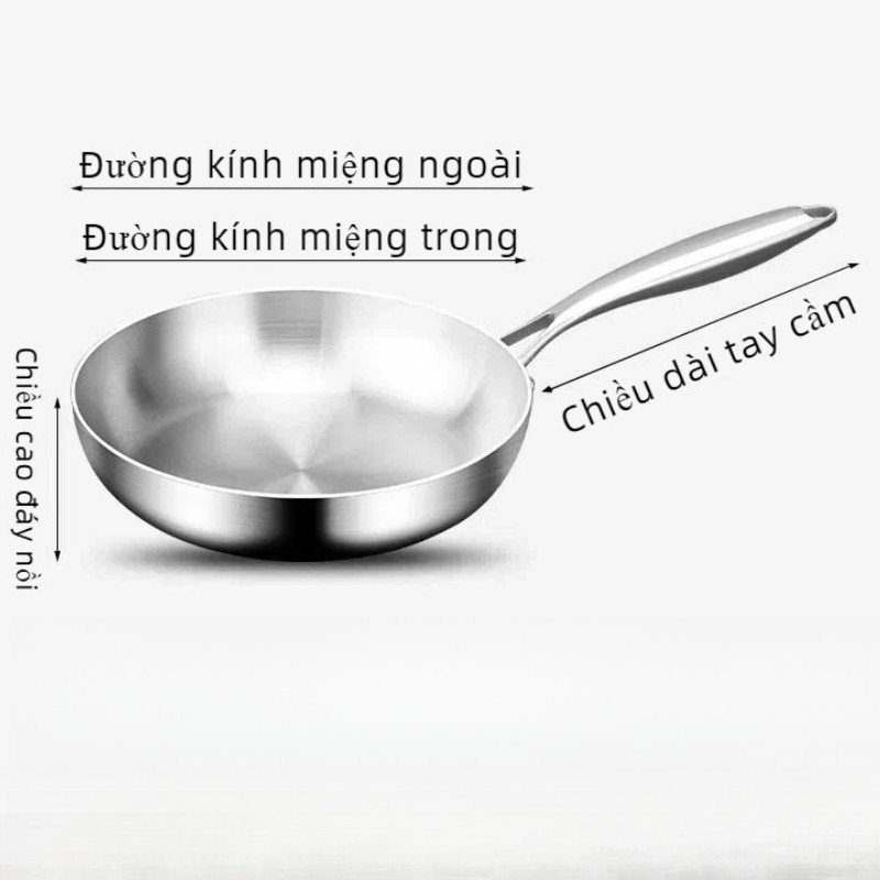 chảo rán thép không gỉ 316 chống dính chống bỏng đáy dày bền bỉ dễ vệ phù hợp bếp ga từ 28 30 cm