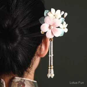 Kẹp tóc handmade gỗ đàn hương thiết kế filigree hoa nhung, phong cách cổ điển Trung Quốc, phù hợp Hanfu