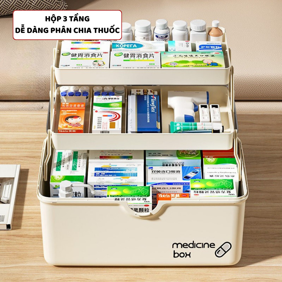 Hộp Đựng Thuốc Gia Đình ENODA HOME, Hộp Có Nắp Trong Suốt Thiết Kế 3 Tầng Đựng Thuốc Tiện Lợi Q081
