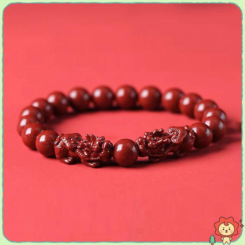 [Jielus] Cinnabar Pixiu Vòng tay Thiết kế cổ điển Hạt Lắc tay Quà tặng Nam Nữ Bùa hộ mệnh Trang sức tự nhiên Quà tặng quyến rũ Vòng tay chạm khắc