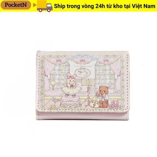 Ví ngắn POCKETN, Túi đựng tiền di động gấu và thỏ, Hộp đựng thẻ PU nhiều khe thời trang dành cho nữ