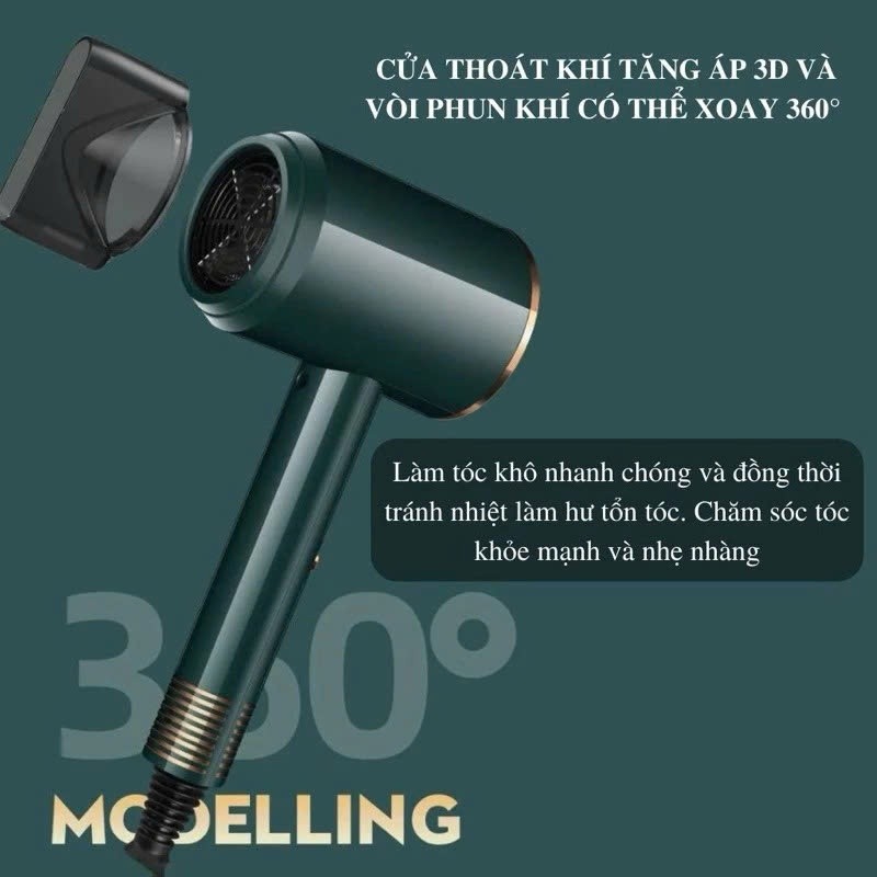 Máy Sấy Tóc Mini Công Suất Lớn Tạo Kiểu Với 2 Chiều Nóng Lạnh, Máy Sấy Phạm Thoại Có Ánh Sáng Tím