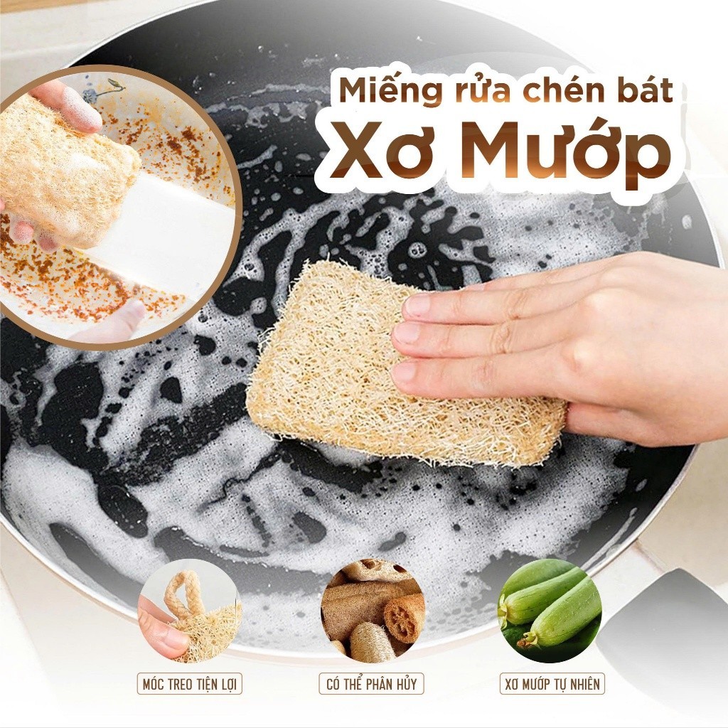 [Combo] Miếng Rửa Chén Bát Xơ Mướp Tự Nhiên An Toàn Sức Khỏe Thân Thiện Với Môi Trường