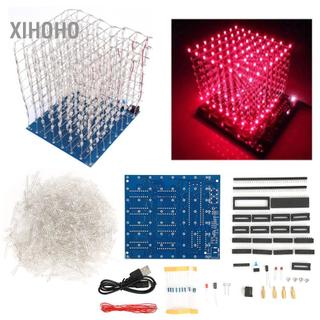 xihoho Hyuduo 3D Led Light Squared Kit 8x8x8 Cube Red Blue DIY Hand Made Trang trí nội thất Sáng bóng và độc đáo Tay nghề tuyệt vời để làm quà tặng chân thành (Màu đỏ)