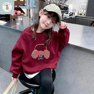 Áo sweatshirt cổ tròn mỏng, đơn giản, in hình hoạt hình anime dành cho bé gái, màu đỏ tía, thích hợp cho dịp năm mới.