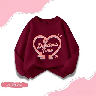 Áo sweatshirt mỏng cổ tròn màu đỏ tía in một mặt dành cho bé gái, kiểu dáng thời trang, đa năng và thoải mái.