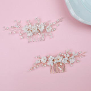 Mũ cô dâu ngọc trai kim cương giả handmade, kèm lược tóc pha lê đẹp
