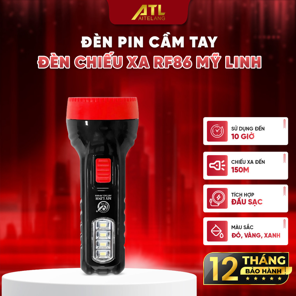 Đèn pin cầm tay RF86 Mỹ Linh, đèn chiếu xa sáng, nhỏ gọn, đèn led tích điện tiện lợi