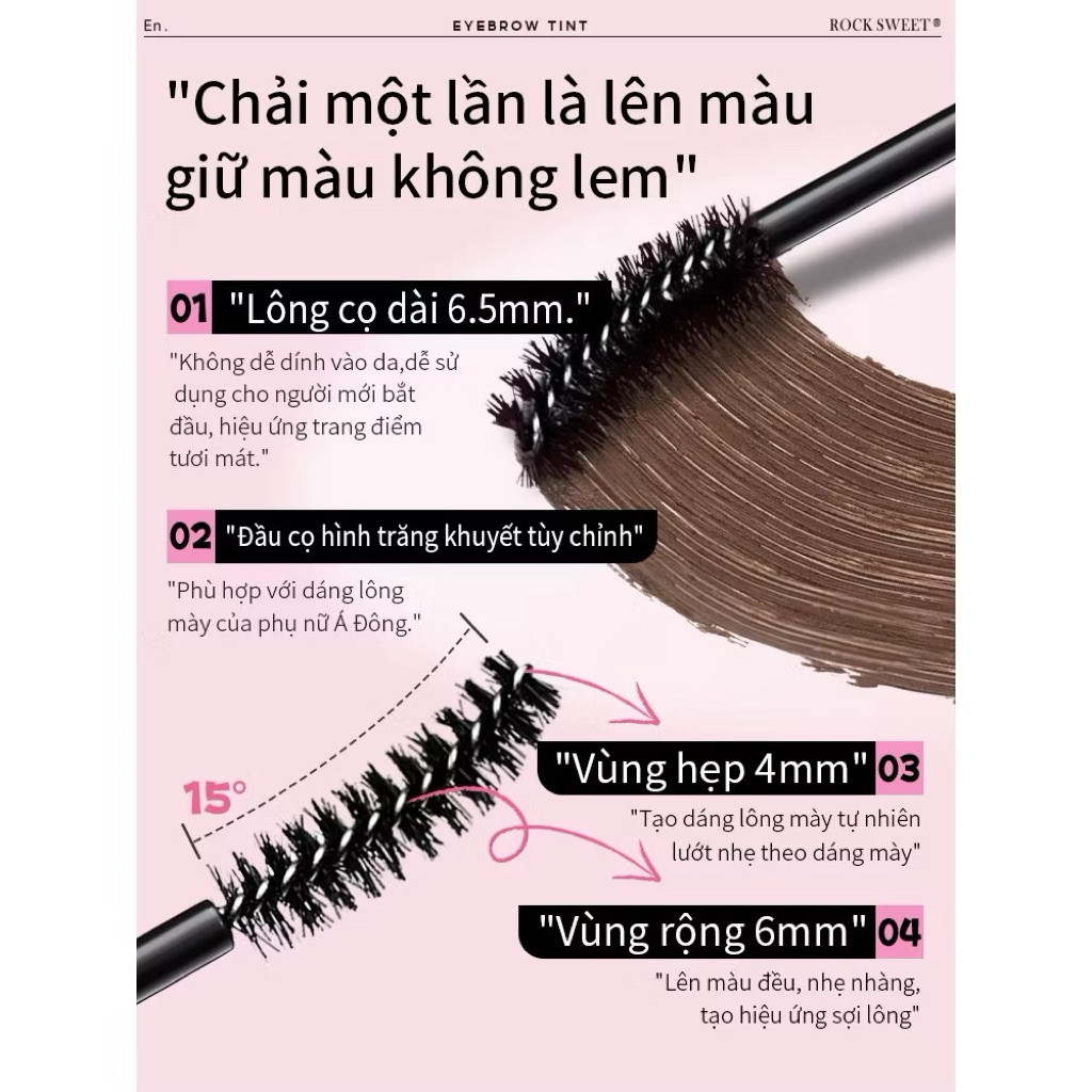 Mascara lông mày ROCK SWEET Eyebrow Tint Rock Sweet gel mịn lì giữ màu lâu không lem chống nước 3.5g