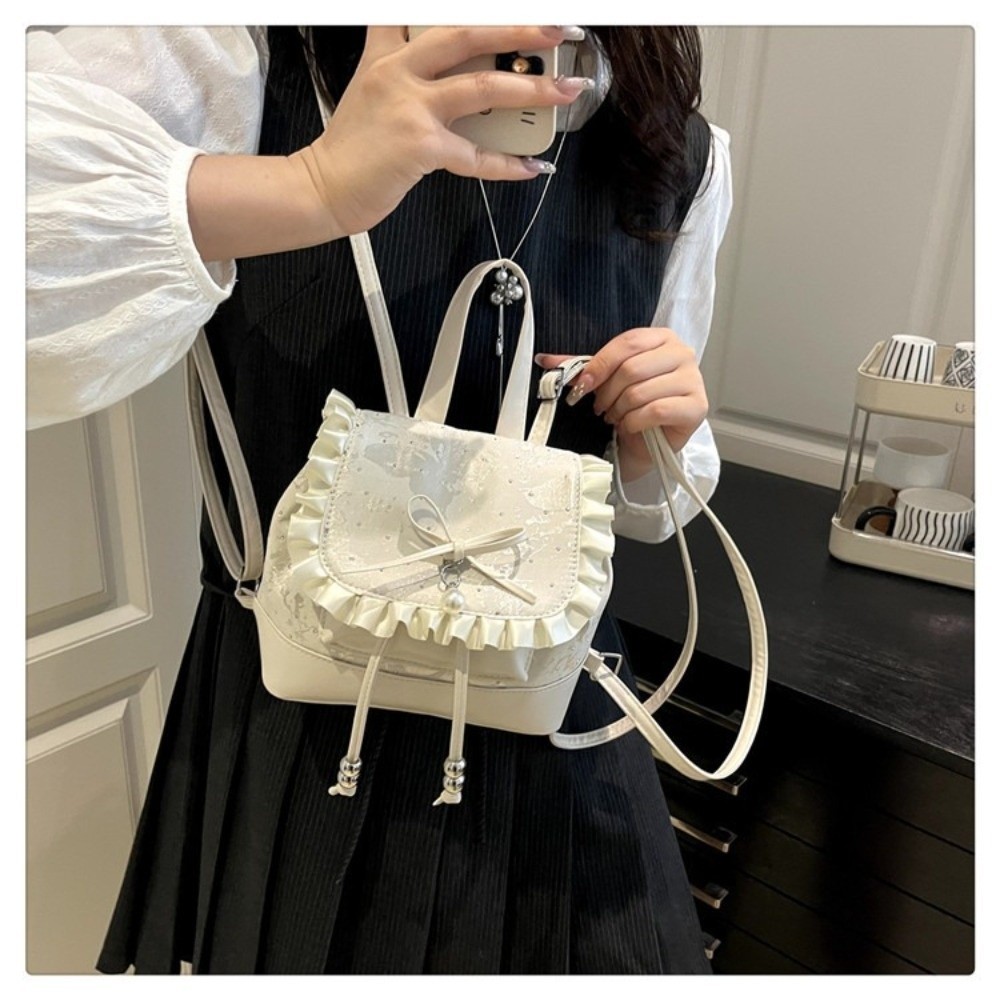 Ba lô Mini HOBBYIN, Ba lô thắt nút bướm chấm bi chấm bi, Ba lô nữ nhẹ thời trang nơ ngọt ngào