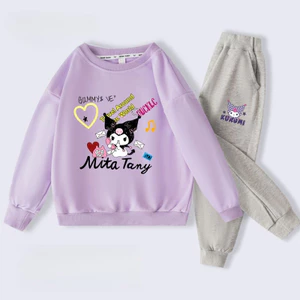 Bộ áo Hoodie thường ngày Kuromi Girls Sweatpants phong cách hoạt hình dễ thương Trang phục trẻ em thoải mái để mặc hàng ngày