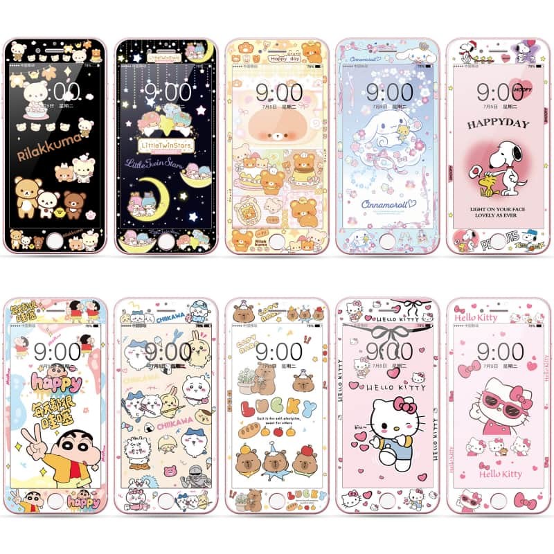 Dành Cho iphone 4 4s 5 5s se 6 6s 7 8 plus se2 se3 Kính Cường Lực Hoạt Hình Kính Cường Lực Bảo Vệ Toàn Diện 4.7 5.5 inch
