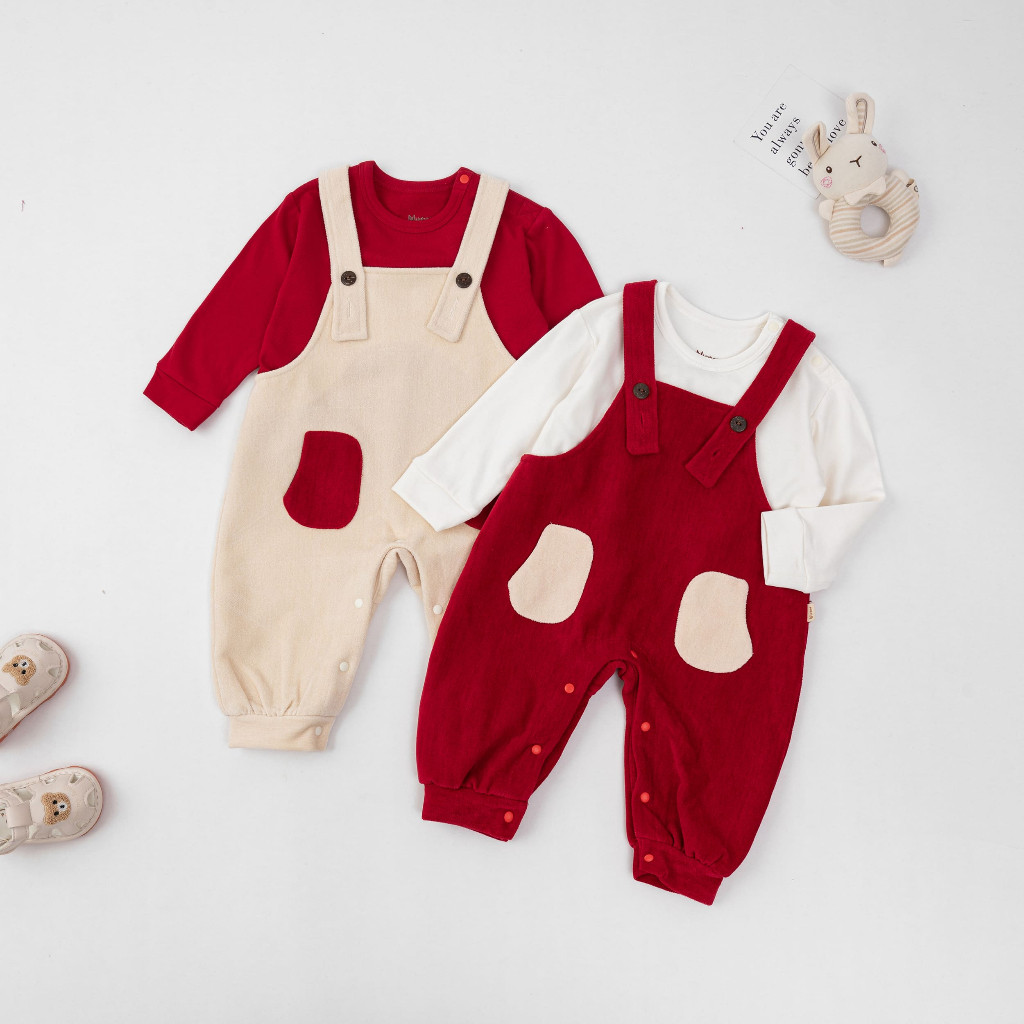 Set Body Nhung Cho Bé Trai Bé Gái Unbee - Bộ Yếm Nhung Kèm Áo Dài Tay Mềm Ấm Mùa Đông