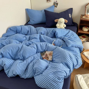 Phong Cách Nhật Bản Sọc Rửa 4 TRONG 1 Ga Trải Giường Đơn / Queen / King Size Trang Bị Tấm Chăn / Vỏ Gối Chăn Ga Gối Bộ Chăn Ga Gối