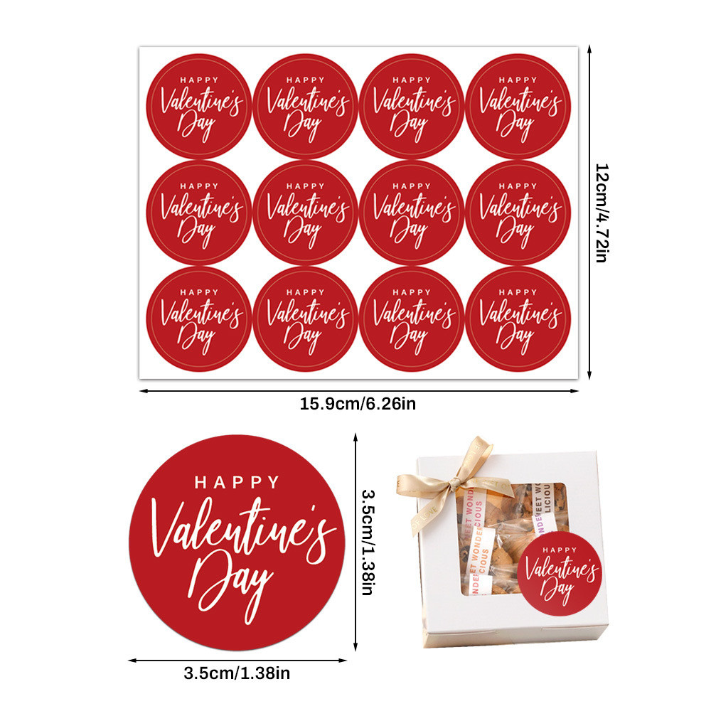 Tập 10 tờ tem nhãn dán tròn đỏ hồng Valentine TE81 sticker trái tim lễ tình nhân dán hộp, túi quà