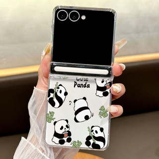 Ốp điện thoại trong suốt họa tiết hấp phụ từ tính gấu trúc dễ thương cho Samsung Galaxy Z Flip 7 Flip 6 Flip 5 Flip 7 FE Hard PC Folding Cover