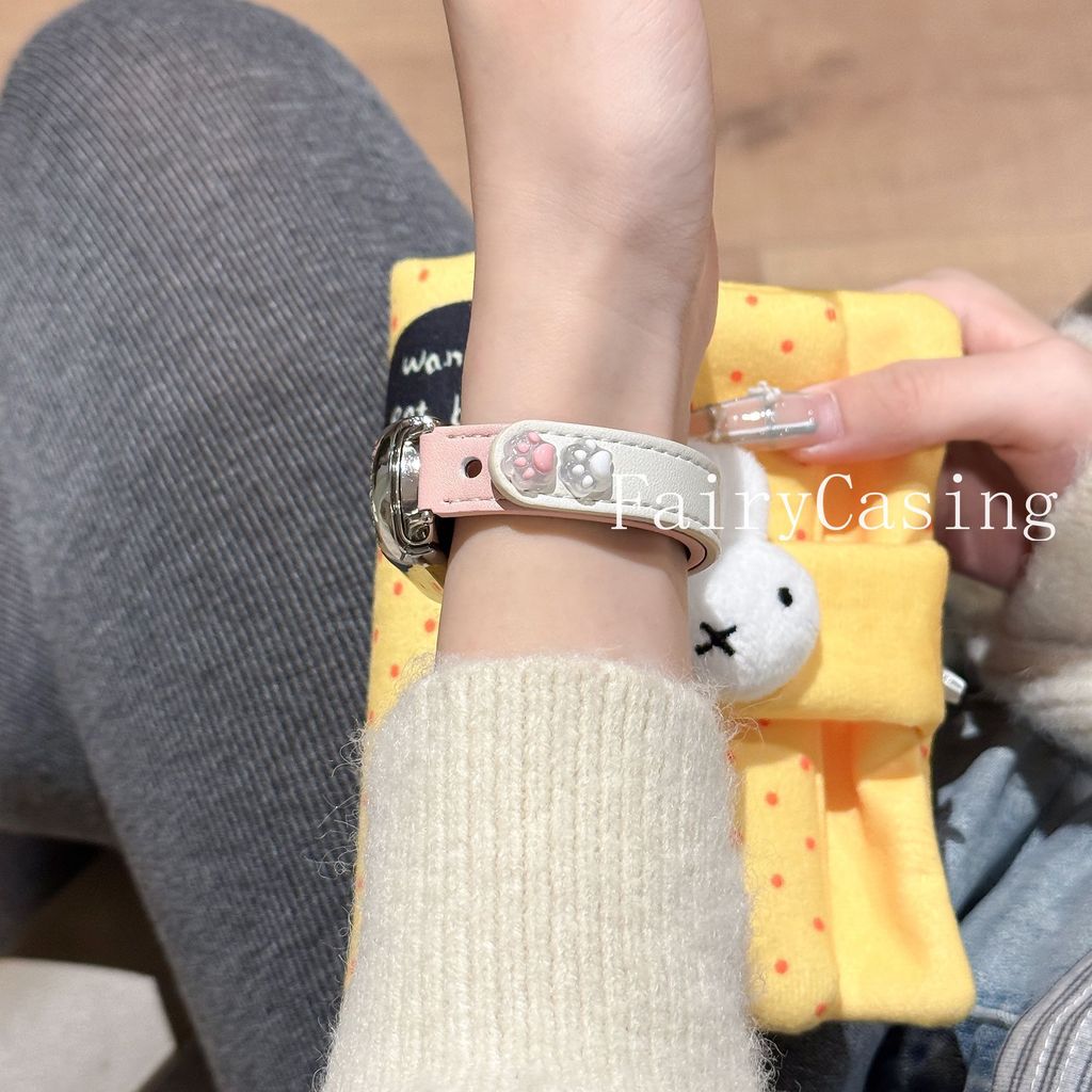 Dây đeo da chân mèo dễ thương cho Xiaomi Mi Band 10 9 8 Vòng đeo tay thay thế phiên bản gốm cho dây đeo cổ tay Mi Band 10 9 8 Pro
