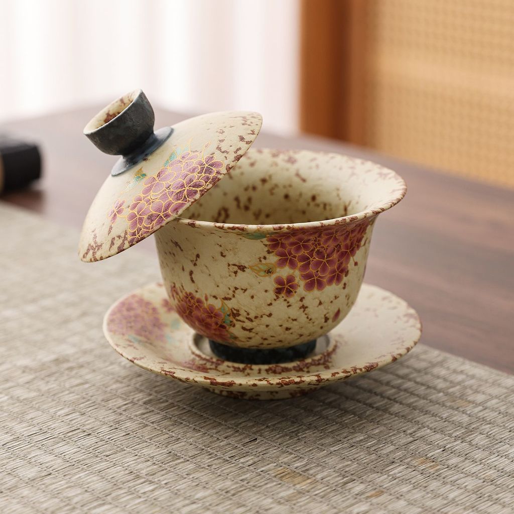 Bộ trà gốm cẩm tú cầu cổ điển cao cấp Sancai Gaiwan Kung Fu Bộ trà trà
