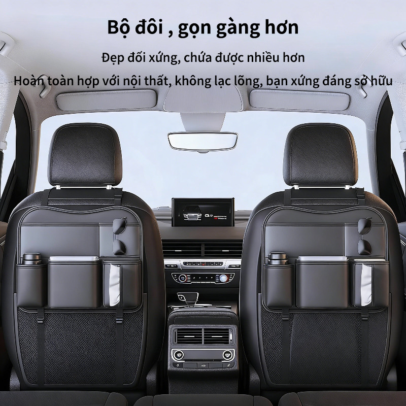 Túi Treo Đa Năng Sau Ghế Xe Hơi - Túi Đựng Đồ Chống Thấm, Sức Chứa Lớn Với Ngăn Khăn Giấy & Giá Cốc