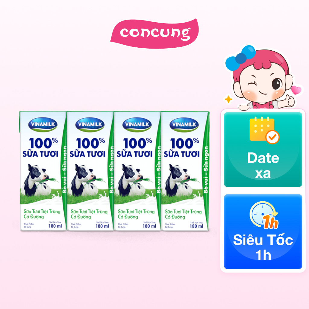 Thùng Sữa tươi tiệt trùng có đường Vinamilk 180ml – 12 lốc