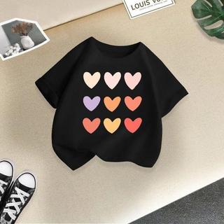 Áo thun thể thao cổ tròn, thoáng khí, đa năng, thoải mái, phong cách, in hình trái tim và bánh donut dành cho bé gái.