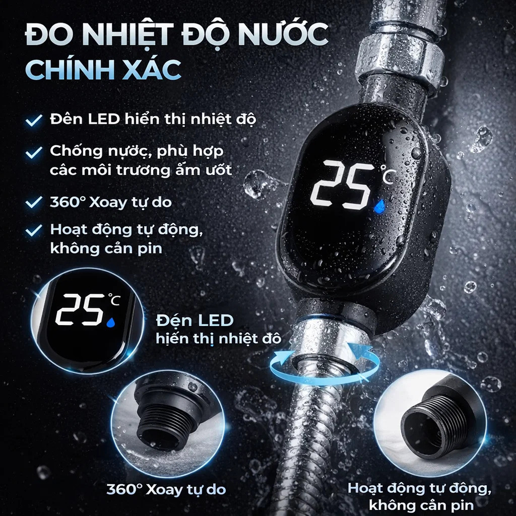 🔥Giá sốc🔥Màn hình hiển thị nhiệt độ cho vòi hoa sen, màn hình hiển thị nhiệt độ thông minh chống nước/Nhiệt kế thông minh kiểm soát nhiệt độ hiệu quả / nhiệt kế tắm an toàn cho bé