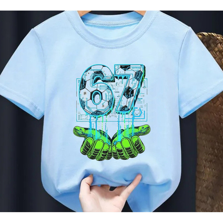Áo thun hoạt hình trẻ em 2D Soccer Six Seven Meme Print Tee cho bé trai bé gái Kawaii Áo mềm thông thường