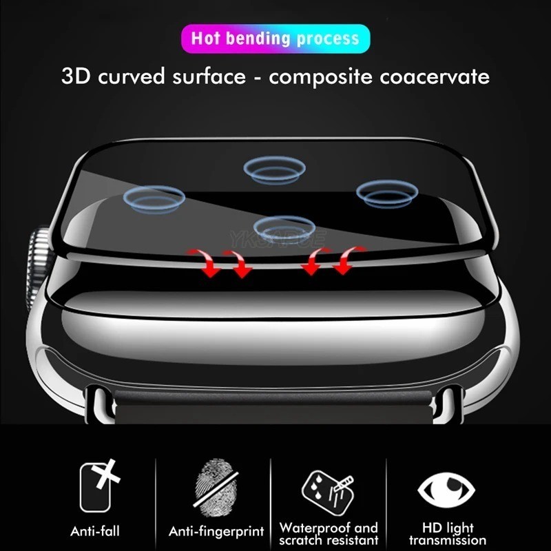 Kính cường lực bề mặt cong Phim bảo vệ viền đen tổng hợp cho Apple Series 123 456SE 7 8 9 10 11 38mm 42mm 40mm 44mm 41mm 45mm 46mm cho Apple Watch Ultra 2 3 49mm